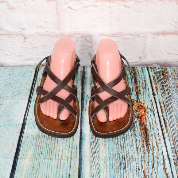 *Nimrod Unisex Brown Leather Casual Slingback Biblical Strappy Sandals Size __ - Picture 5 of 10